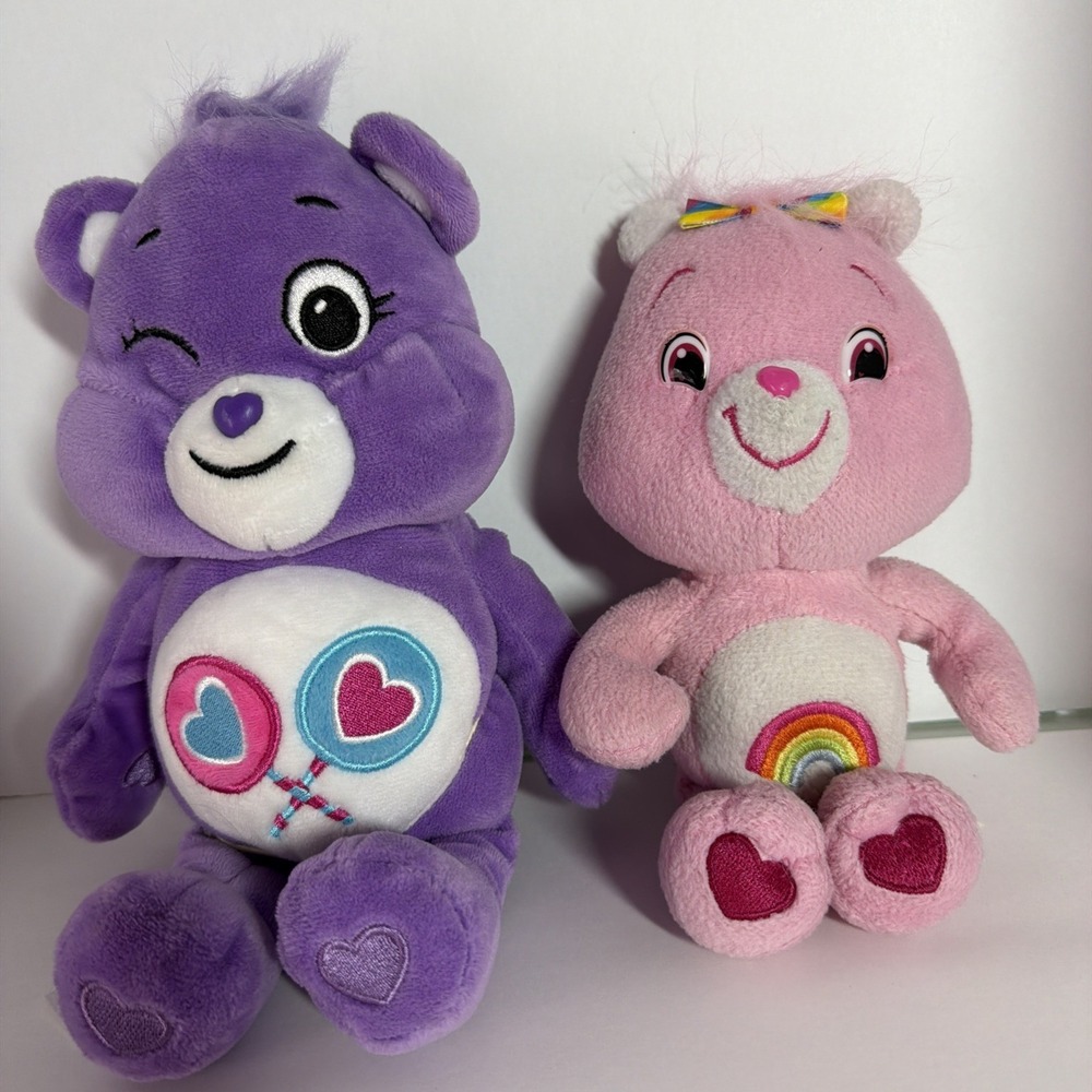 Lot Of 2 Care Bear 2002 Pink Cheer Bear 2012 Purple Share Collection Plush